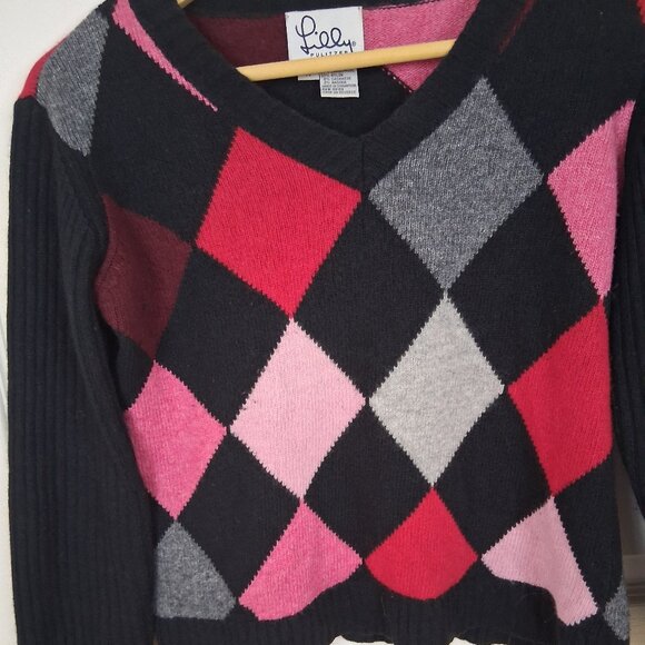 Vintage Lilly Pulitzer Argyle Sweater Women's M Academia Preppy Lambswool Y2K - Picture 3 of 4